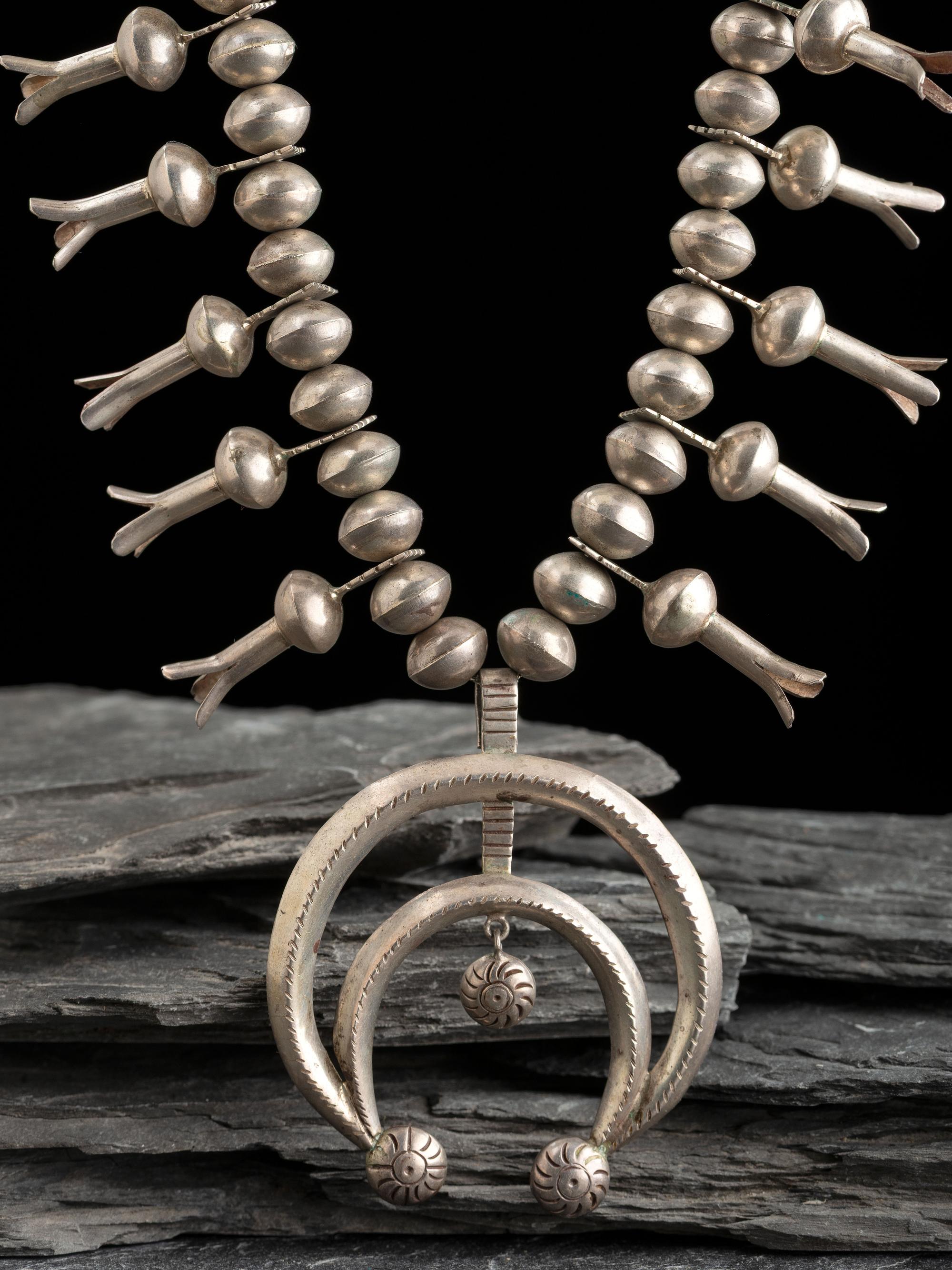 Navajo Silver Squash Blossom Necklace
