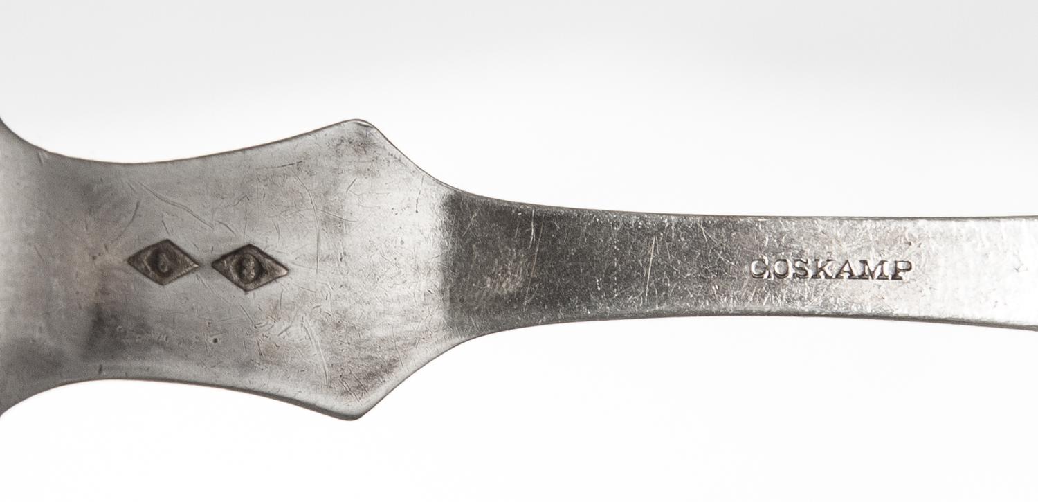 Three American Coin Silver Spoons, , comprising a pair of tablespoons, C. Oskamp, Cincinnati, OH, engraved M.M. Frank in script with a