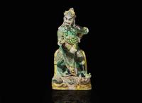 A Chinese famille verte figure of Guangmu Tianwang, guardian king of the West 素三彩造像一尊