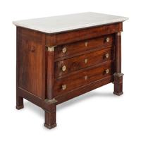 An Empire Gilt-Metal Mounted Walnut Marble-Top Commode