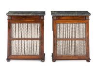 A Pair of Regency Style Indian Rosewood Marble-Top Cabinets