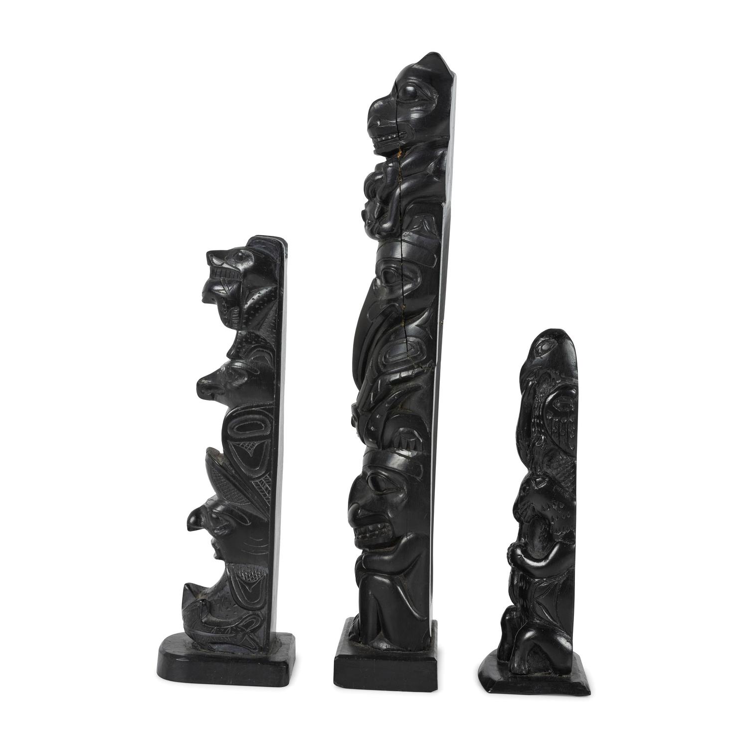 Haida Carved Argillite Model Totem Poles