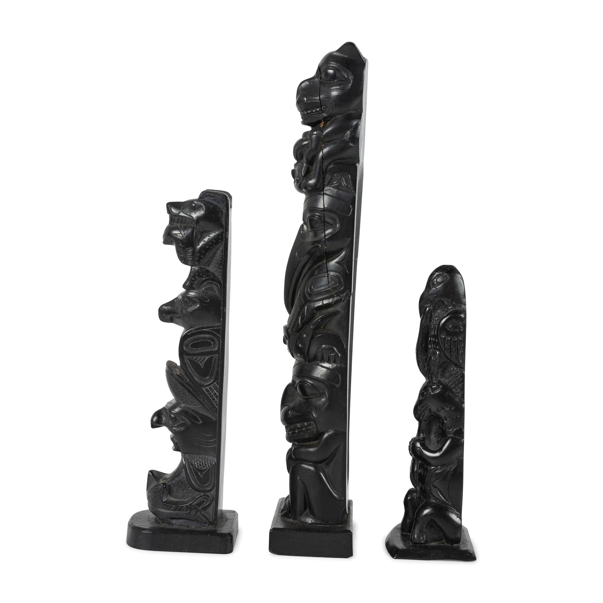 Haida Carved Argillite Model Totem Poles