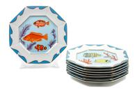 Eight Lynn Chase Porcelain Dinner Plates Diameter: 10 1/4 inches.