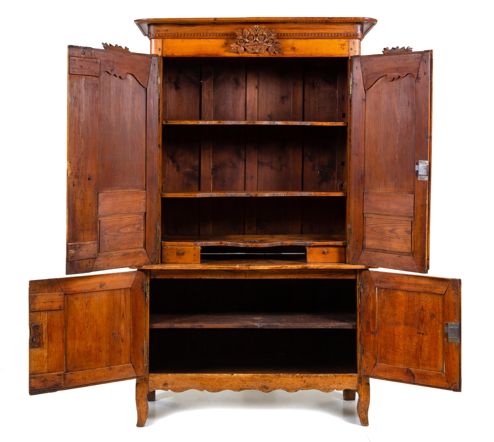 A French Provincial Fruitwood Cabinet Height 87 x width 54 1/2 x depth 21 1/2 inches. — 18TH CENTURY