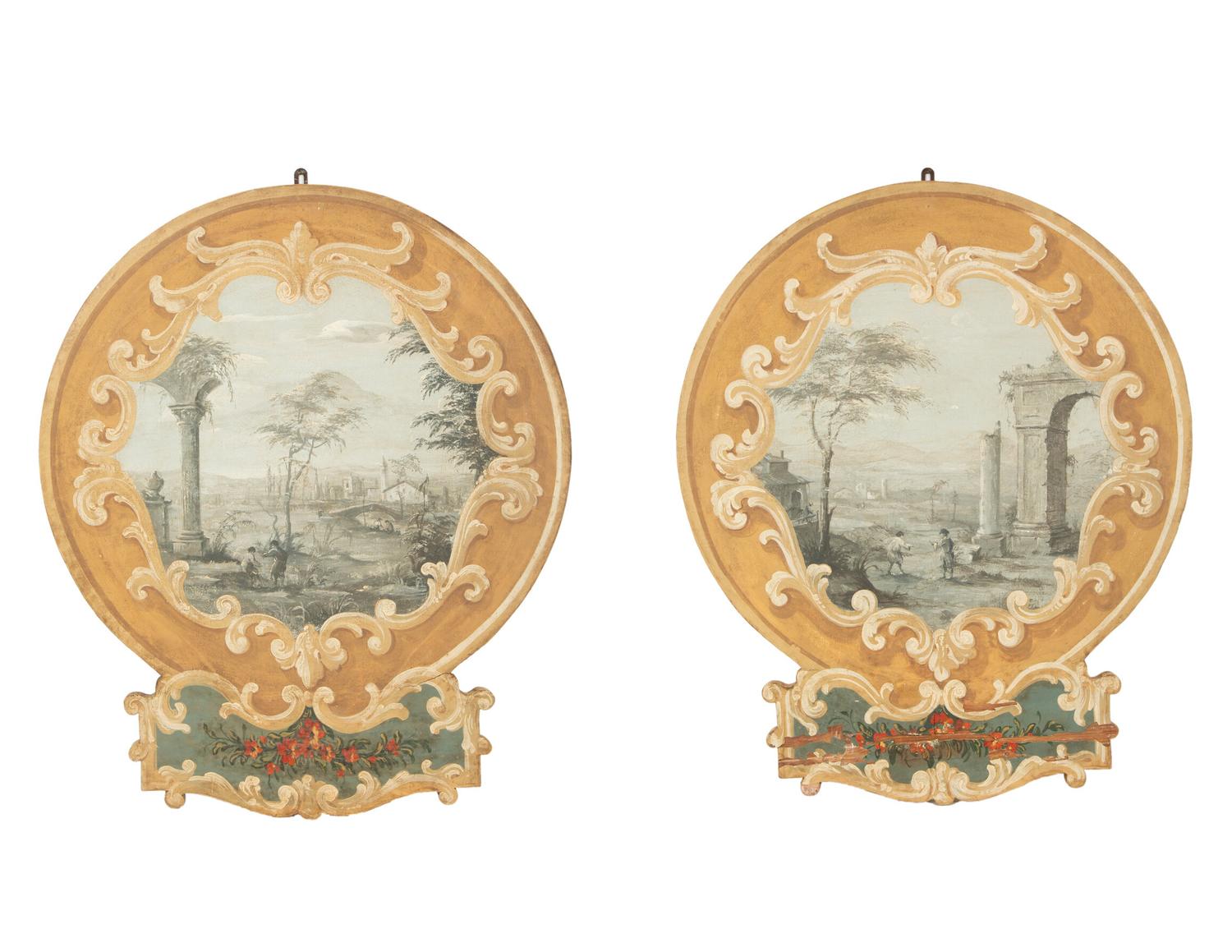 A Pair of Italian Capriccio Painted Wall Appliques