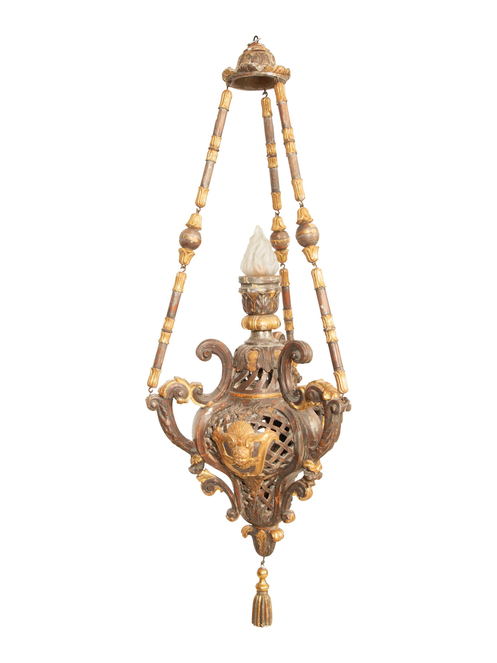An Italian Painted and Parcel Gilt Hanging Lantern