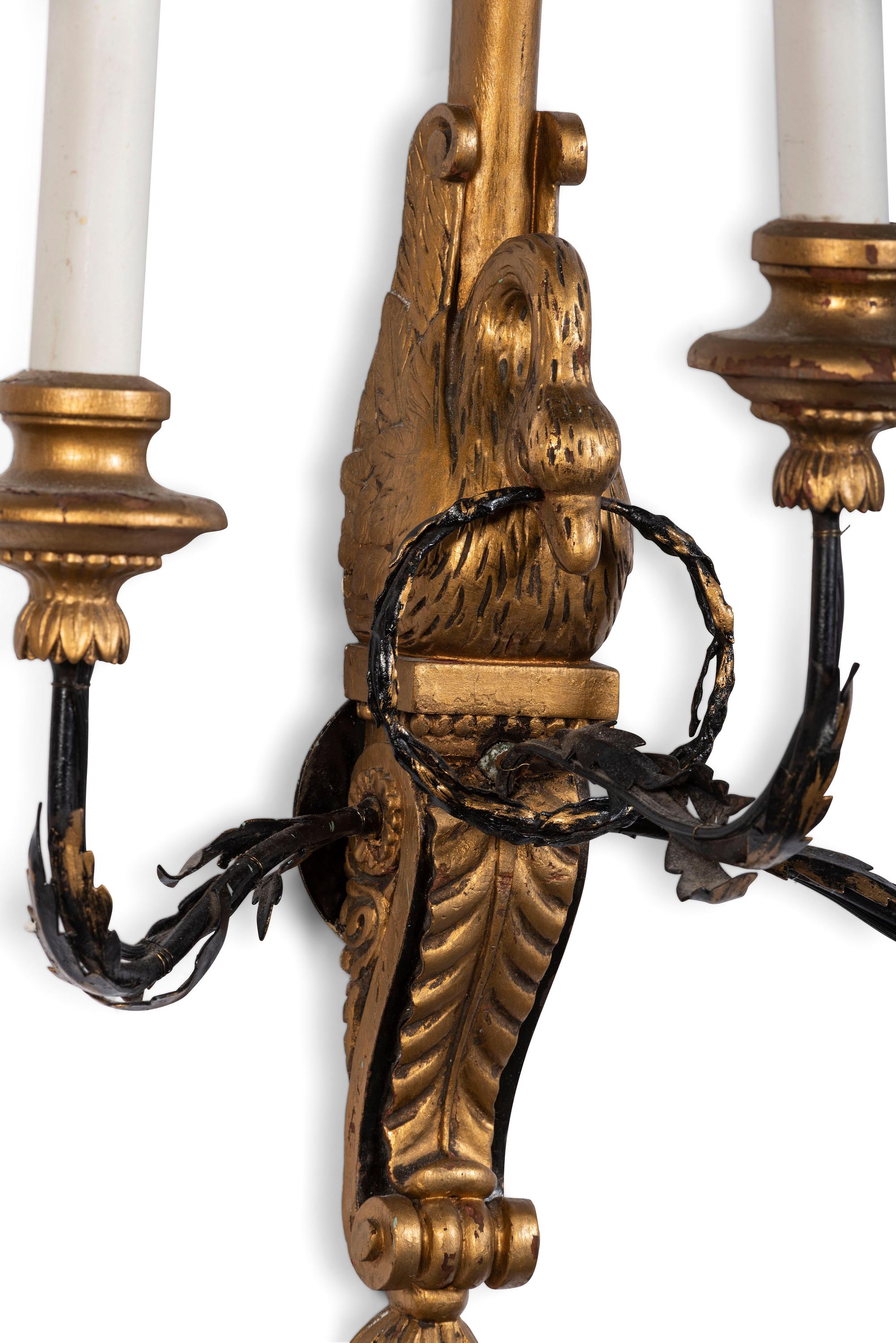 Six Painted Wood and Metal Swan Form Sconces