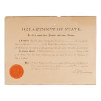 [Barclay, James Turner (1807-1874)]. Partly engraved passport document signed (“J. Turner Barclay”), issued to Barclay and countersigned by Daniel Webster as Secretary of State. Washington, D.C., 8 October 1850.