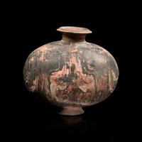 A Large Chinese Painted Pottery Cocoon Jar, Han Dynasty 漢 彩陶茧形罐