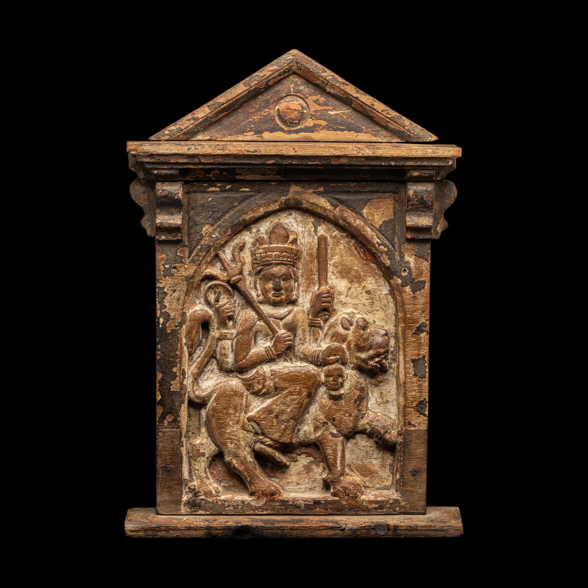 A Tibetan/Nepalese Carved Wood Shrine Panel