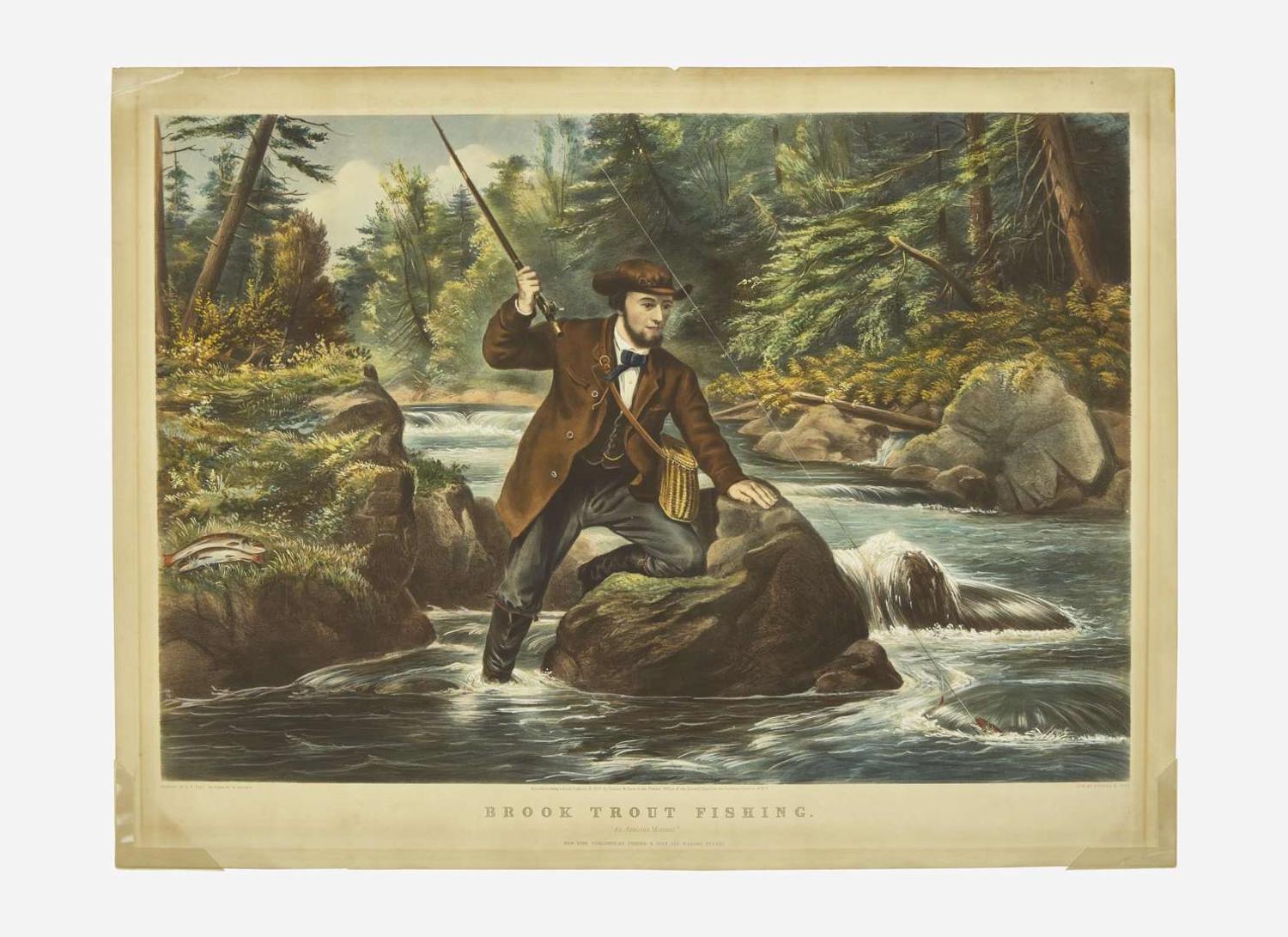[Fishing] Currier, (Nathaniel), and (James) Ives: Brook Trout Fishing. "An Anxious Moment"