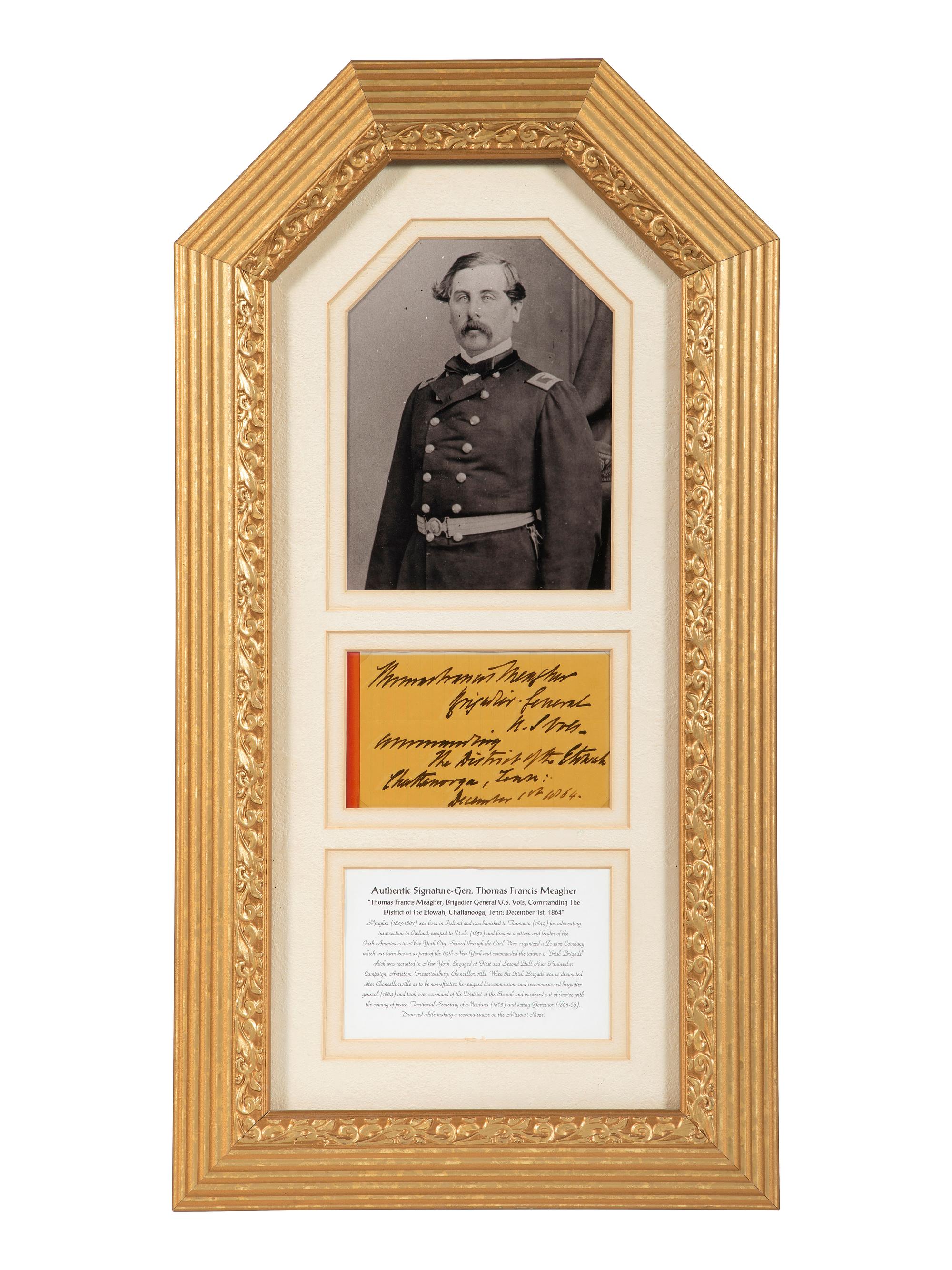 [CIVIL WAR]. MEAGHER, Thomas Francis (1823-1867). War-date autograph note signed ("Thomas Francis Meager"), as Brigadier General, US Volunteers, Commanding the District of the Etowah. Chattanooga, TN. 1 December 1864.