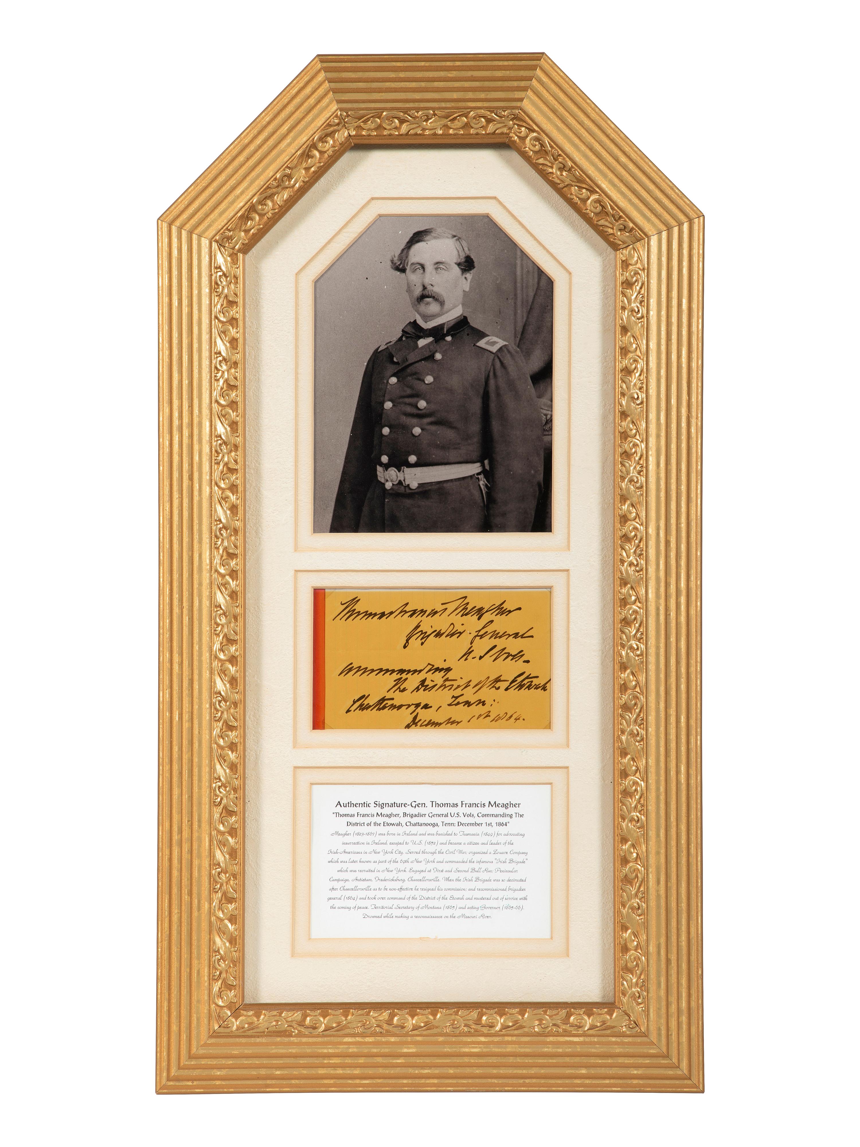 [CIVIL WAR]. MEAGHER, Thomas Francis (1823-1867). War-date autograph note signed ("Thomas Francis Meager"), as Brigadier General, US Volunteers, Commanding the District of the Etowah. Chattanooga, TN. 1 December 1864.
