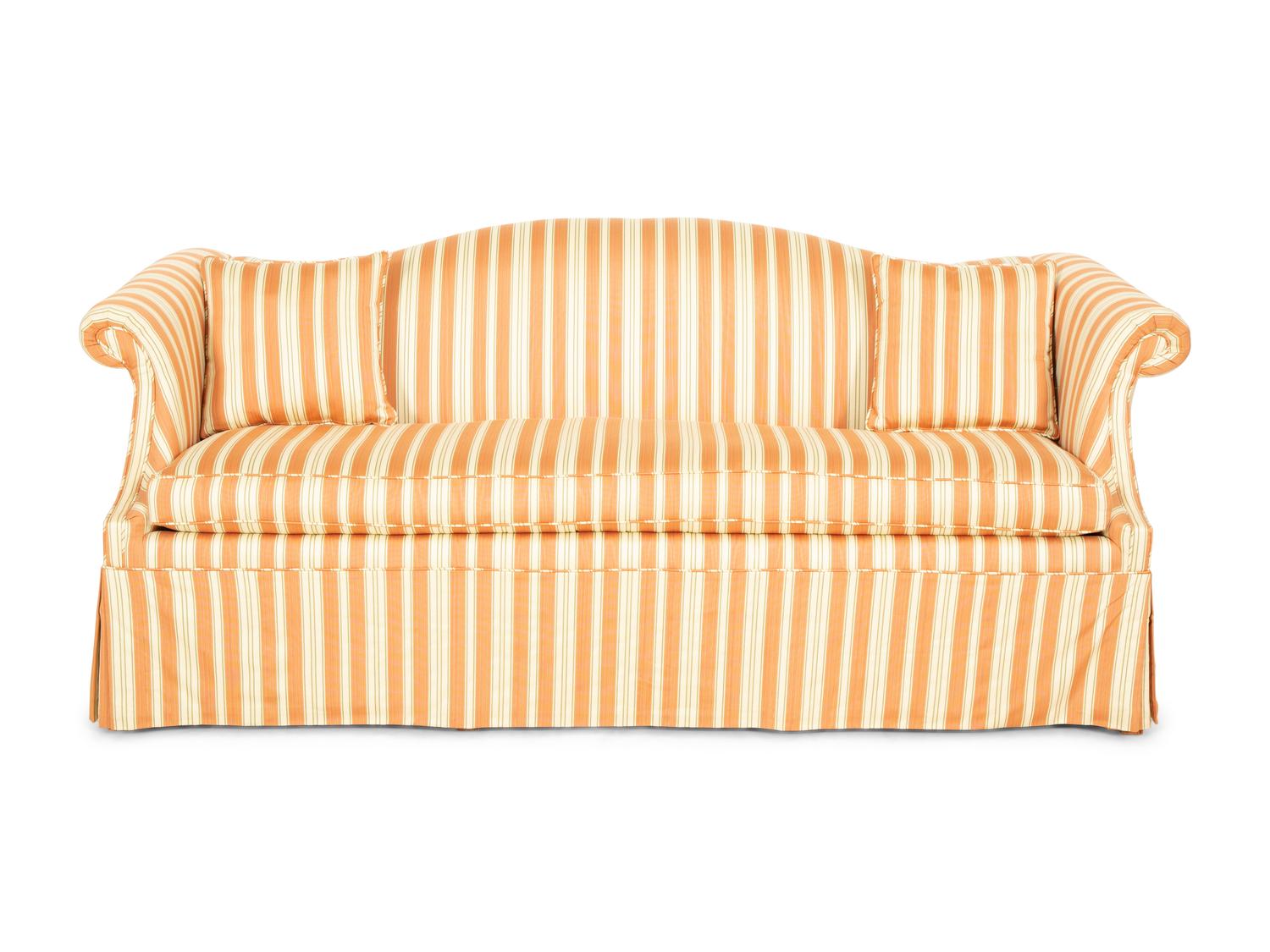 A Modern Camelback Sofa with Stripe Upholstery