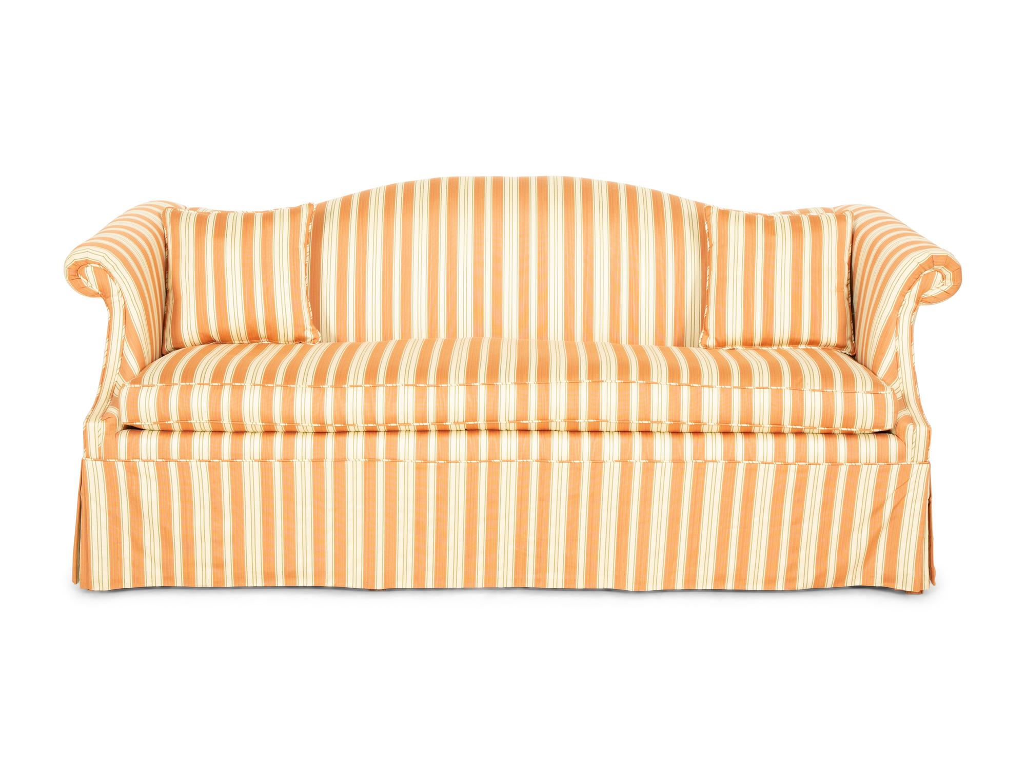 A Modern Camelback Sofa with Stripe Upholstery