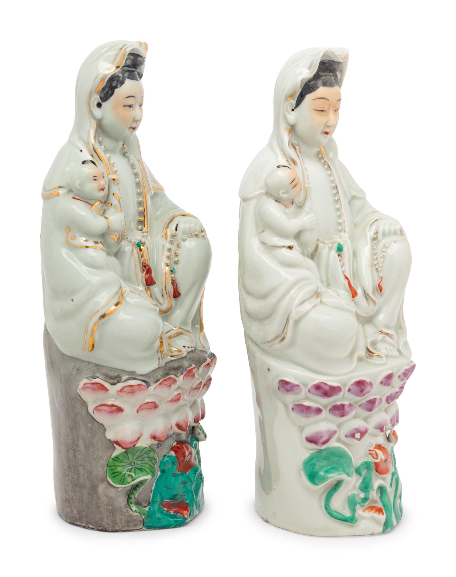 A Pair of Chinese Porcelain Figures of Guanyin