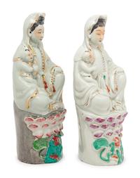A Pair of Chinese Porcelain Figures of Guanyin