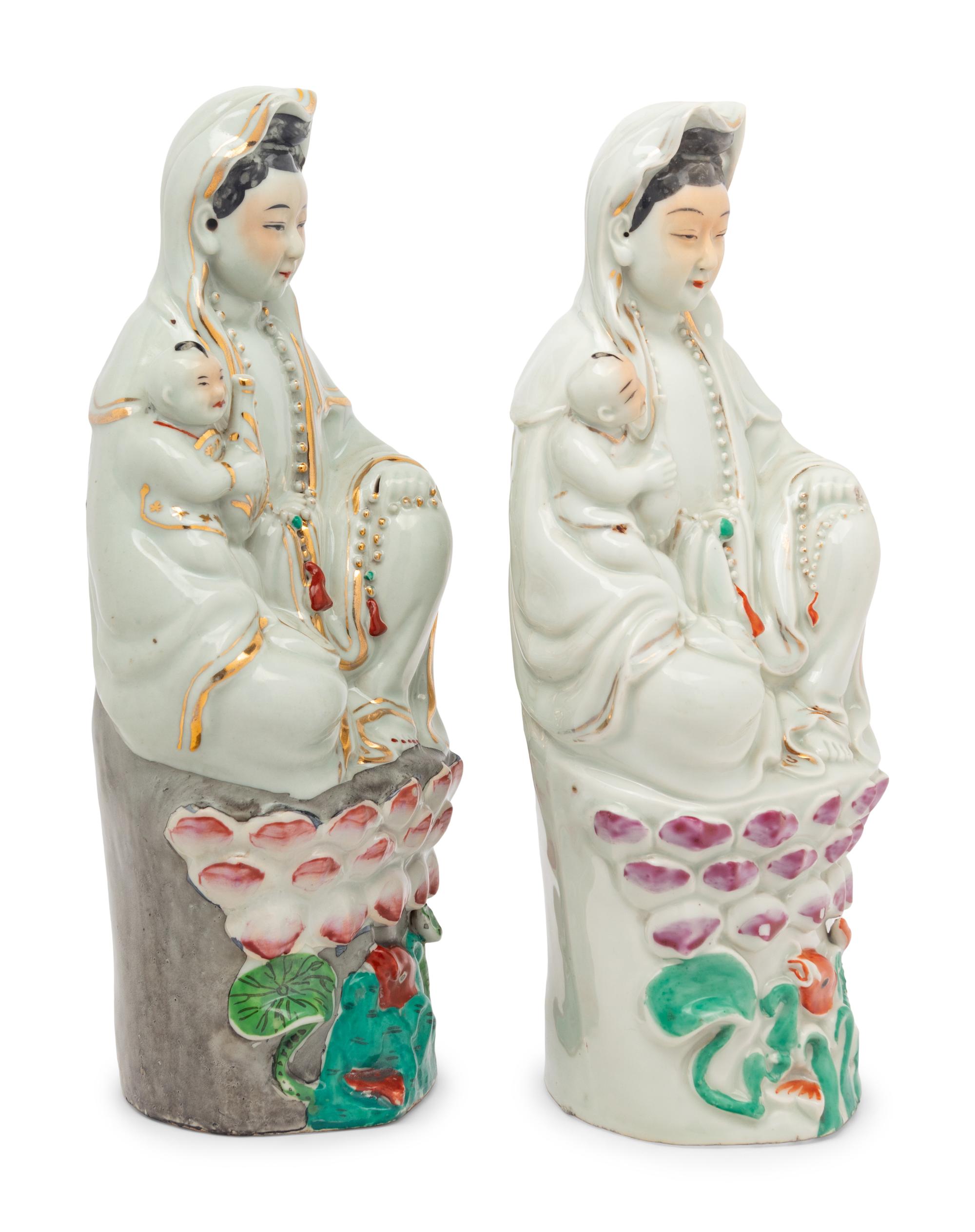 A Pair of Chinese Porcelain Figures of Guanyin