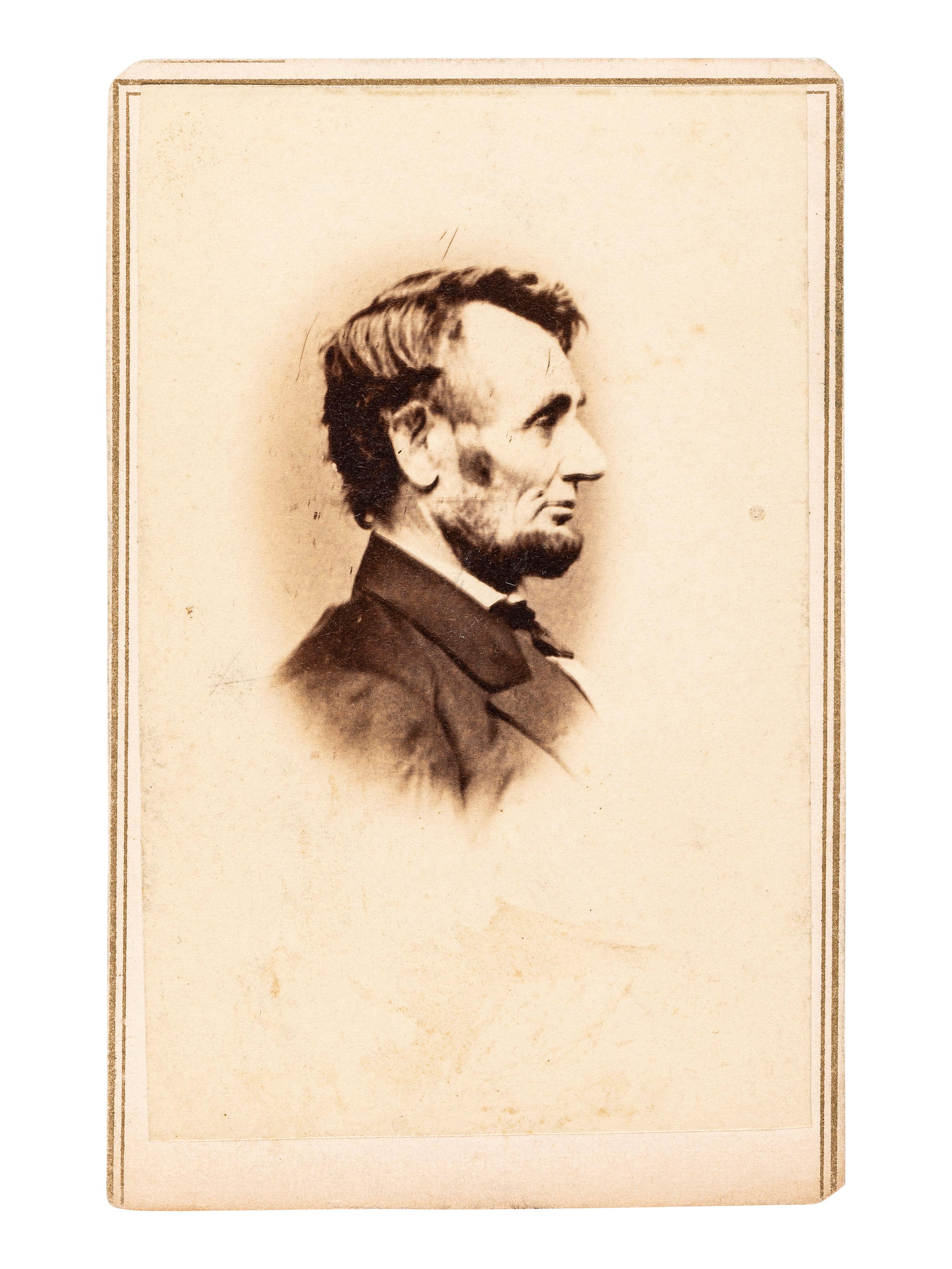 [LINCOLN, Abraham (1809-1865)]. BERGER, Anthony, photographer. CDV of Abraham Lincoln in profile. New York: E & H.T. Anthony, February 1864.