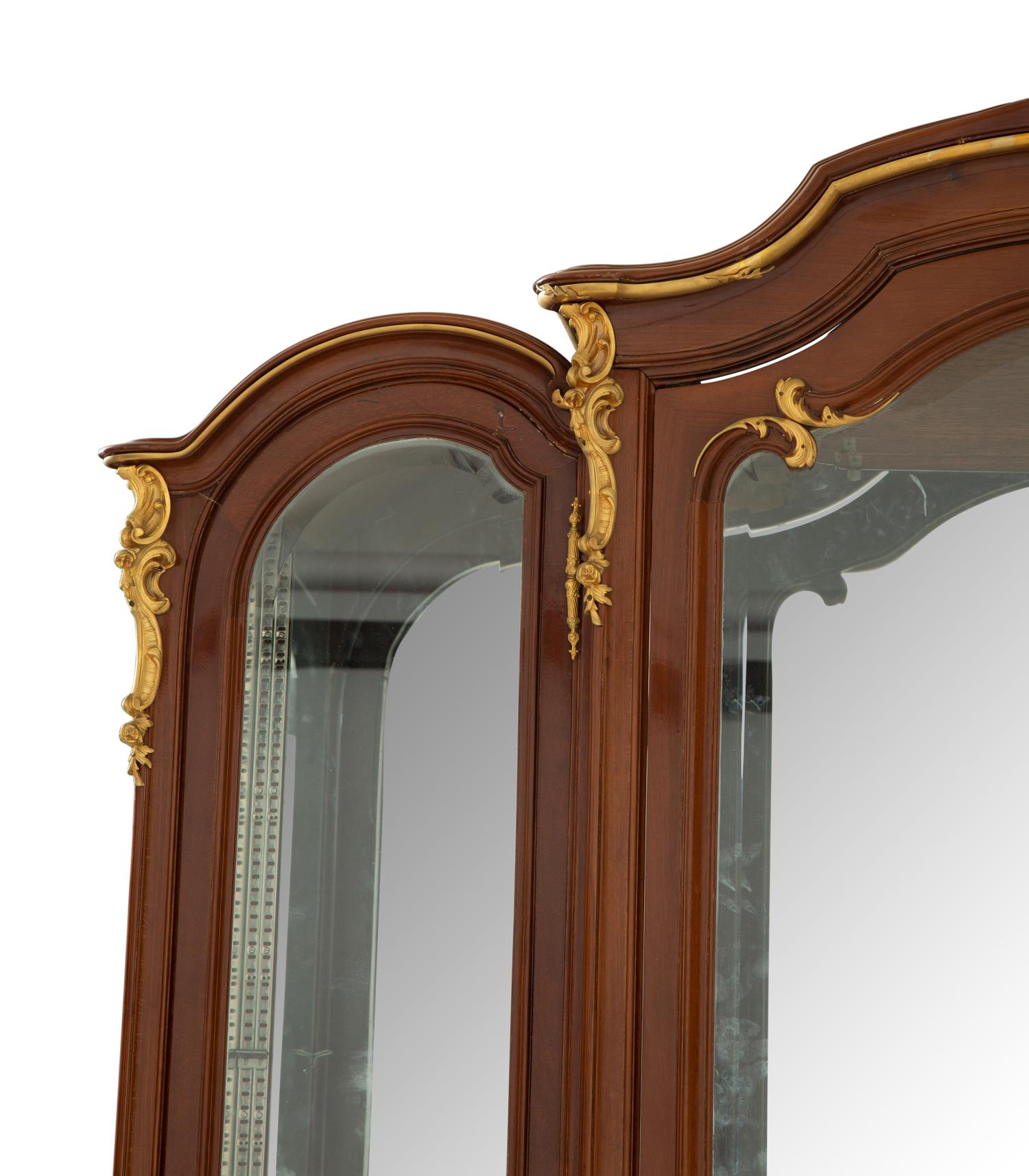 A Louis XV Style Gilt Bronze Mounted Parquetry Vitrine Cabinet