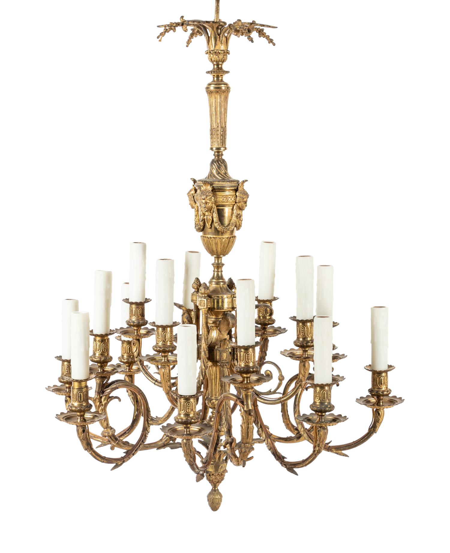 A Louis XVI Style Gilt Bronze Sixteen-Light Chandelier