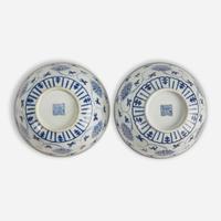 An associated pair of Chinese blue and white porcelain "Lotus" bowls 青花缠枝莲纹碗一对 Daoguang mark and probably of the period ??? ????