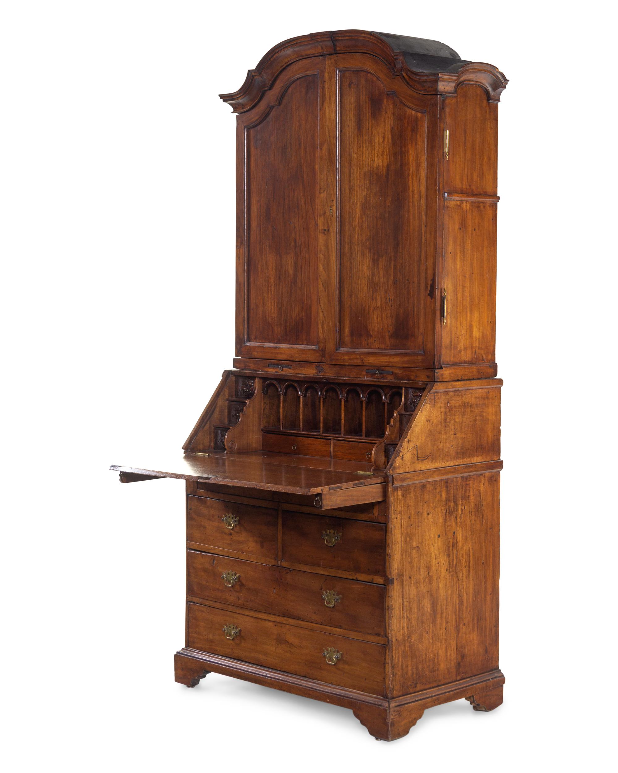 A George II Walnut Secretary Bookcase