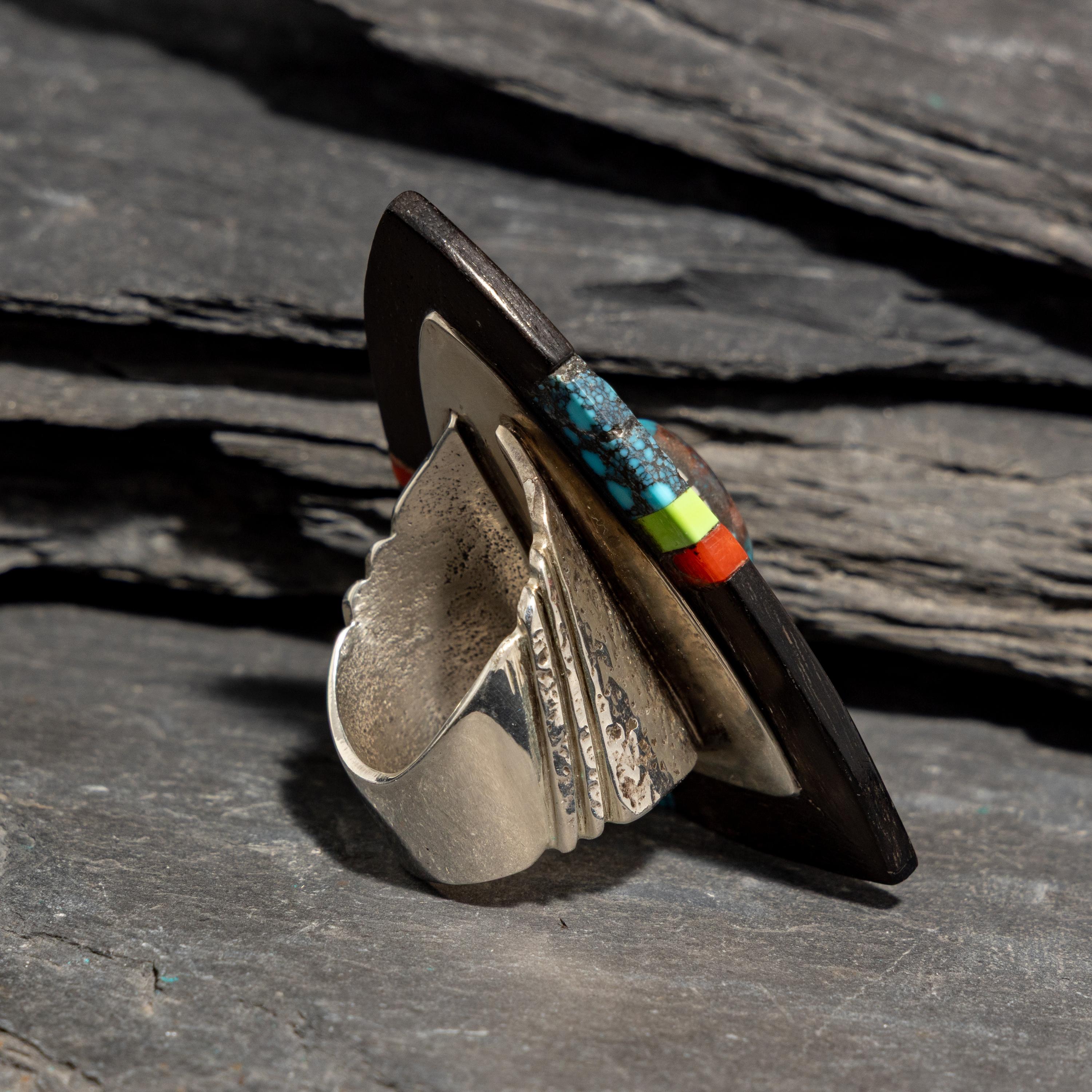 Edison Cummings (Diné, b. 1962) — Large Silver and Multi-stone Ring