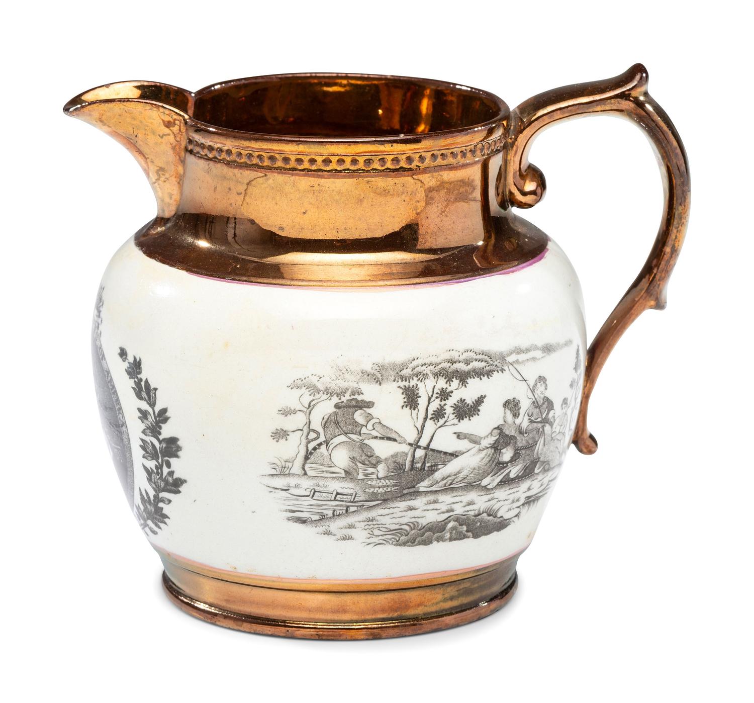 A Rare Transfer-Print Lustre 'General Jackson Hero of America' Pitcher