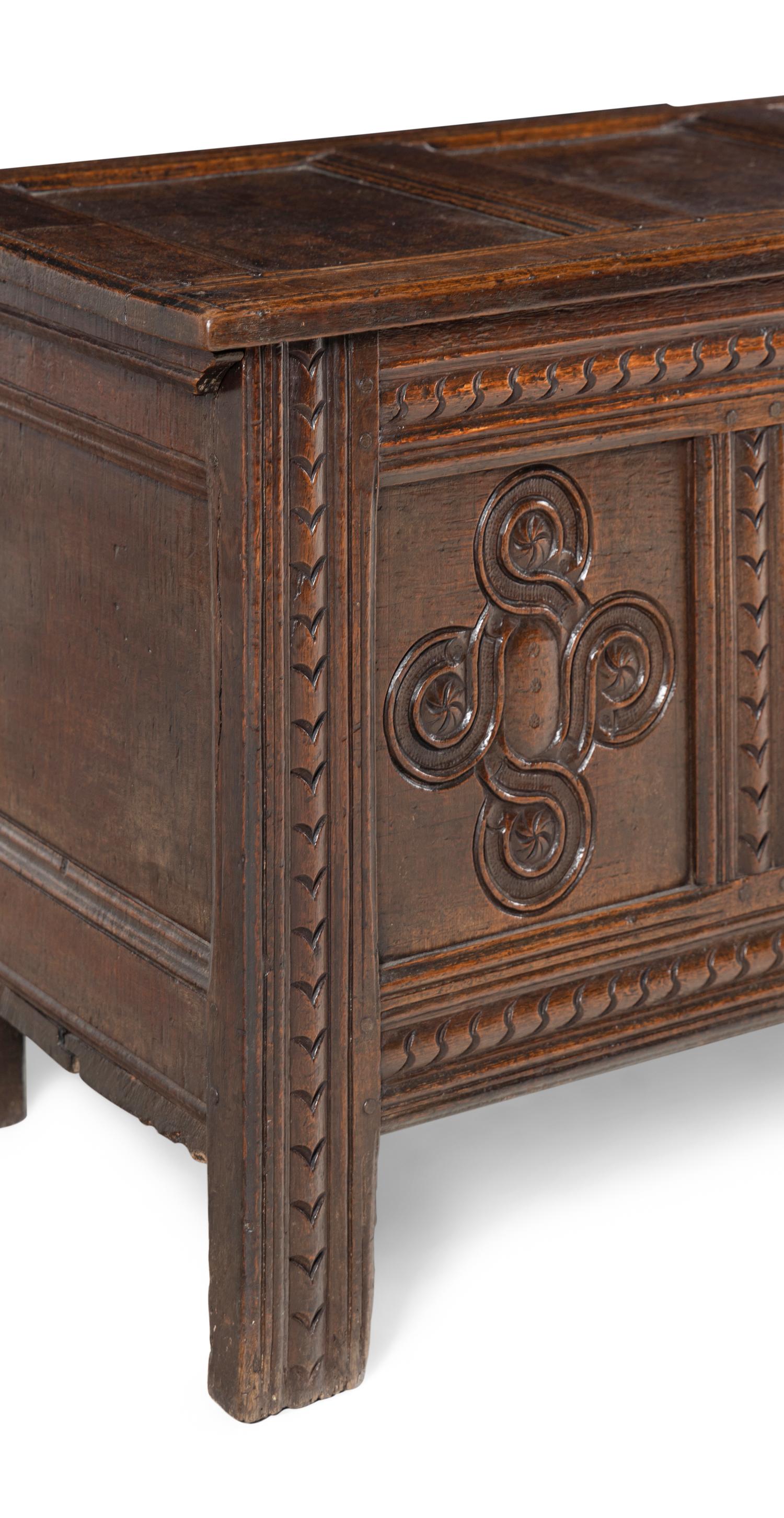 A William and Mary Carved Oak Blanket Chest