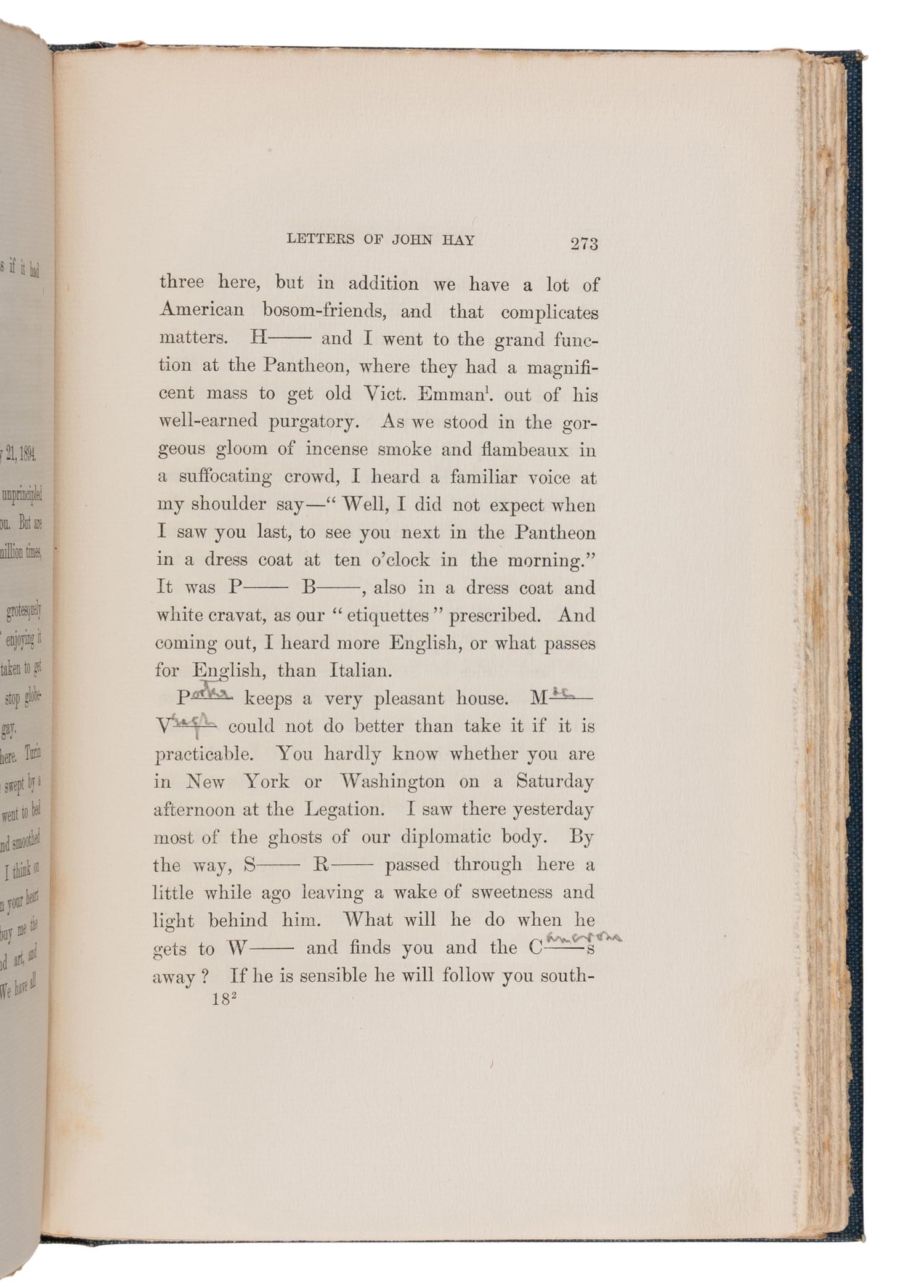 [LINCOLN, Robert Todd (1843-1926), his copy]. -- HAY, John (1838-1905). Letters of John Hay and Extracts from Diary . Washington, D.C.: Clara S. Hay, 1908.