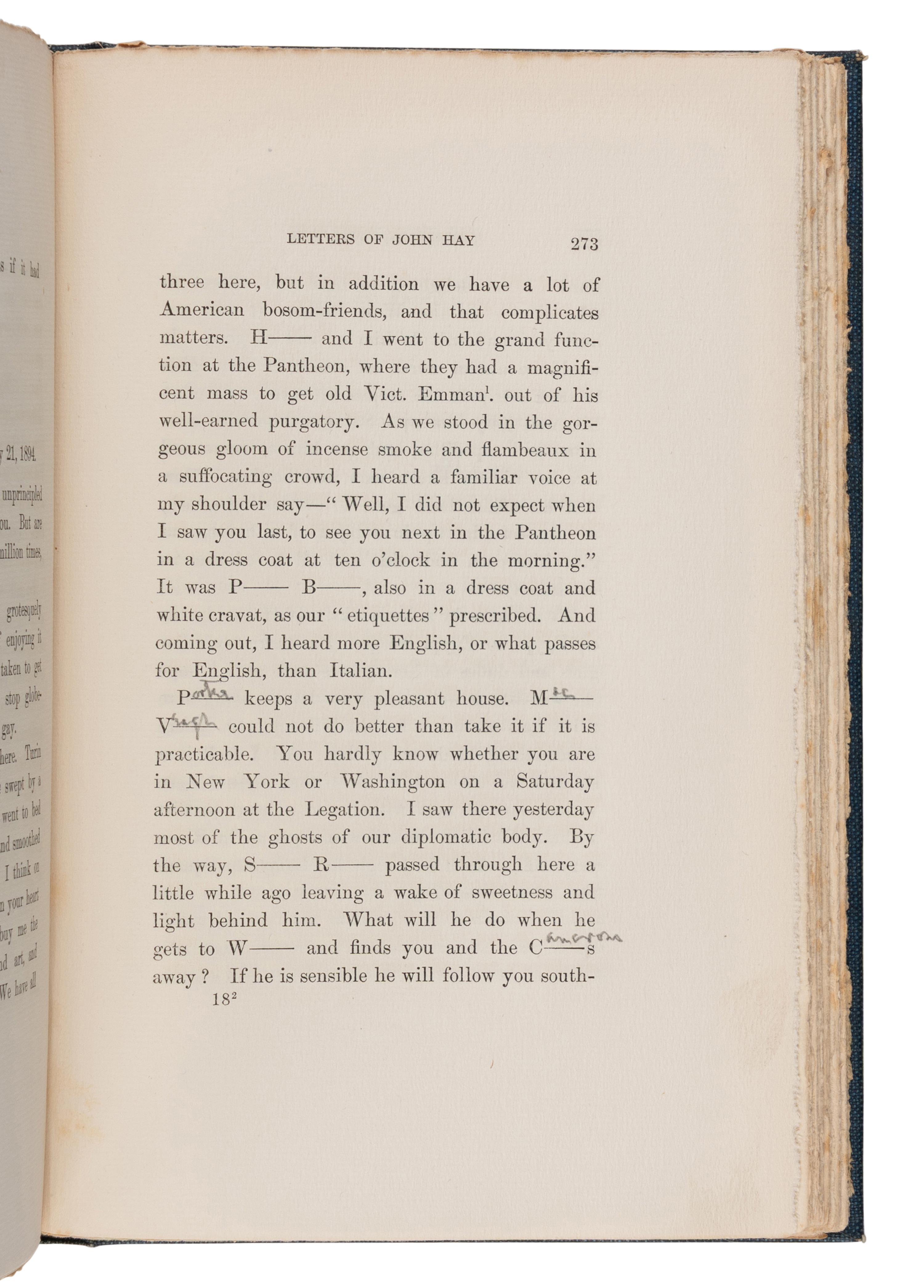 [LINCOLN, Robert Todd (1843-1926), his copy]. -- HAY, John (1838-1905). Letters of John Hay and Extracts from Diary . Washington, D.C.: Clara S. Hay, 1908.