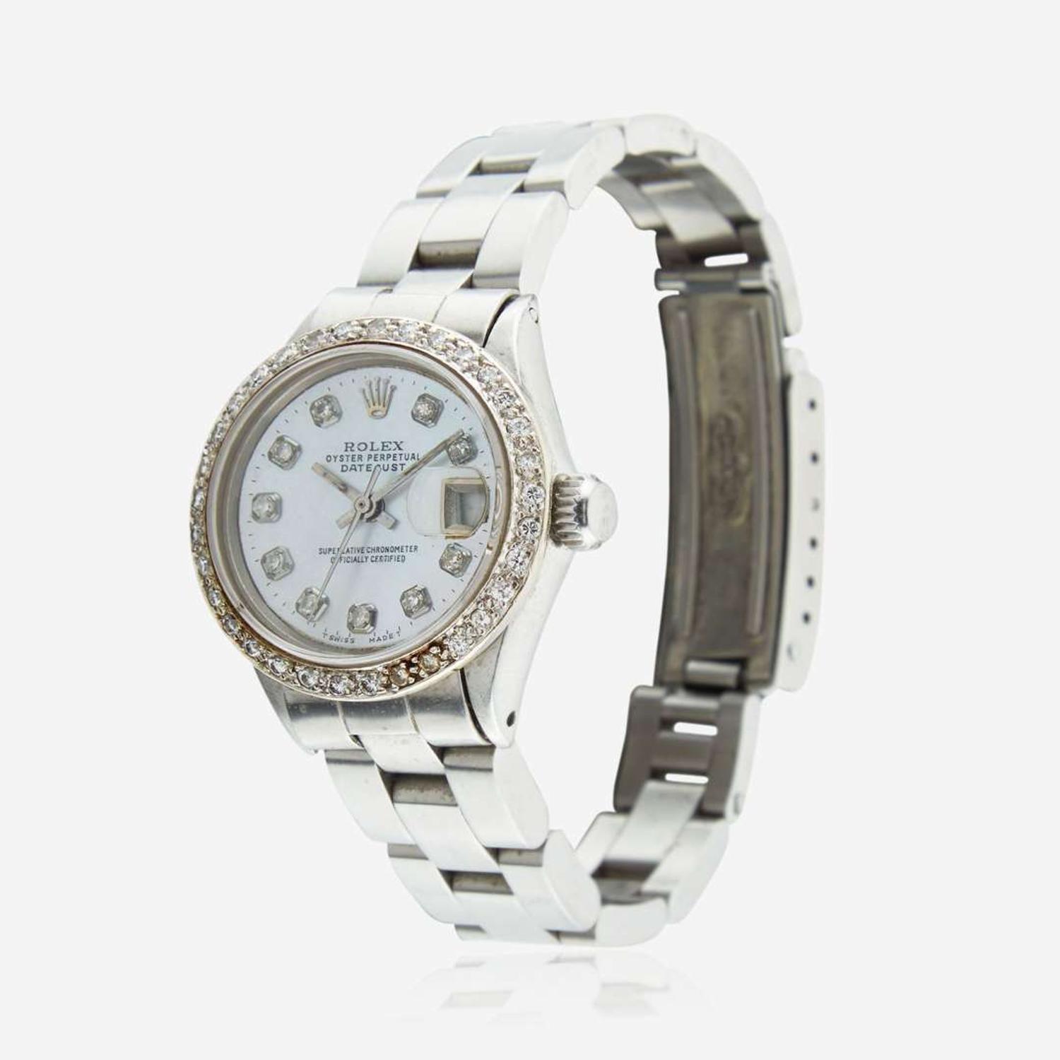 A lady's stainless steel diamond dial watch, Rolex Ref. 6516