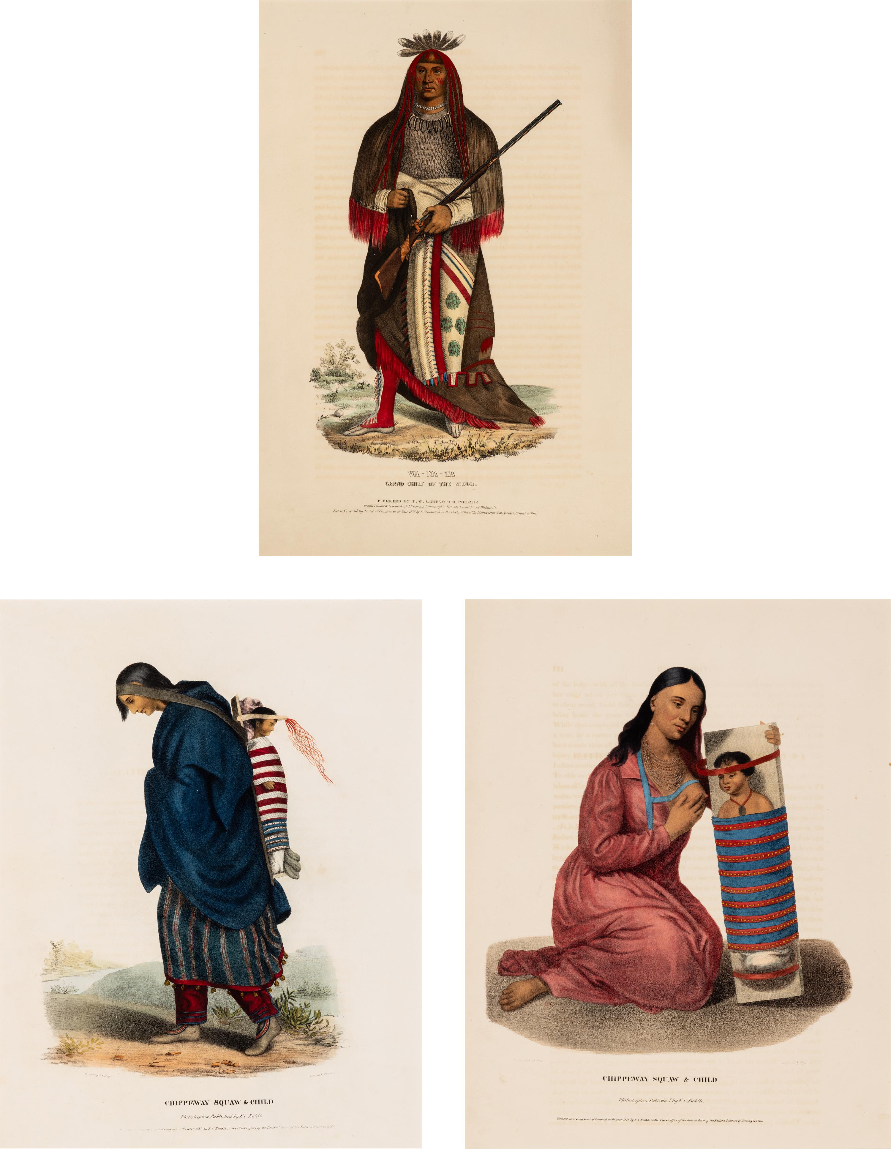 [McKenney, Thomas L. and James Hall]. Group of 3 prints from "The History of the Indian Tribes of North America"