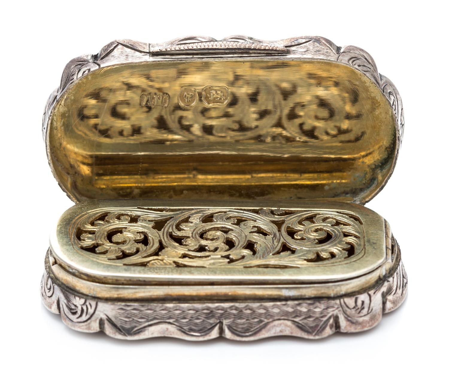 A Victorian Silver Vinaigrette, Frederick Marson, Birmingham, 1869, of oval form with floral and foliate decoration.