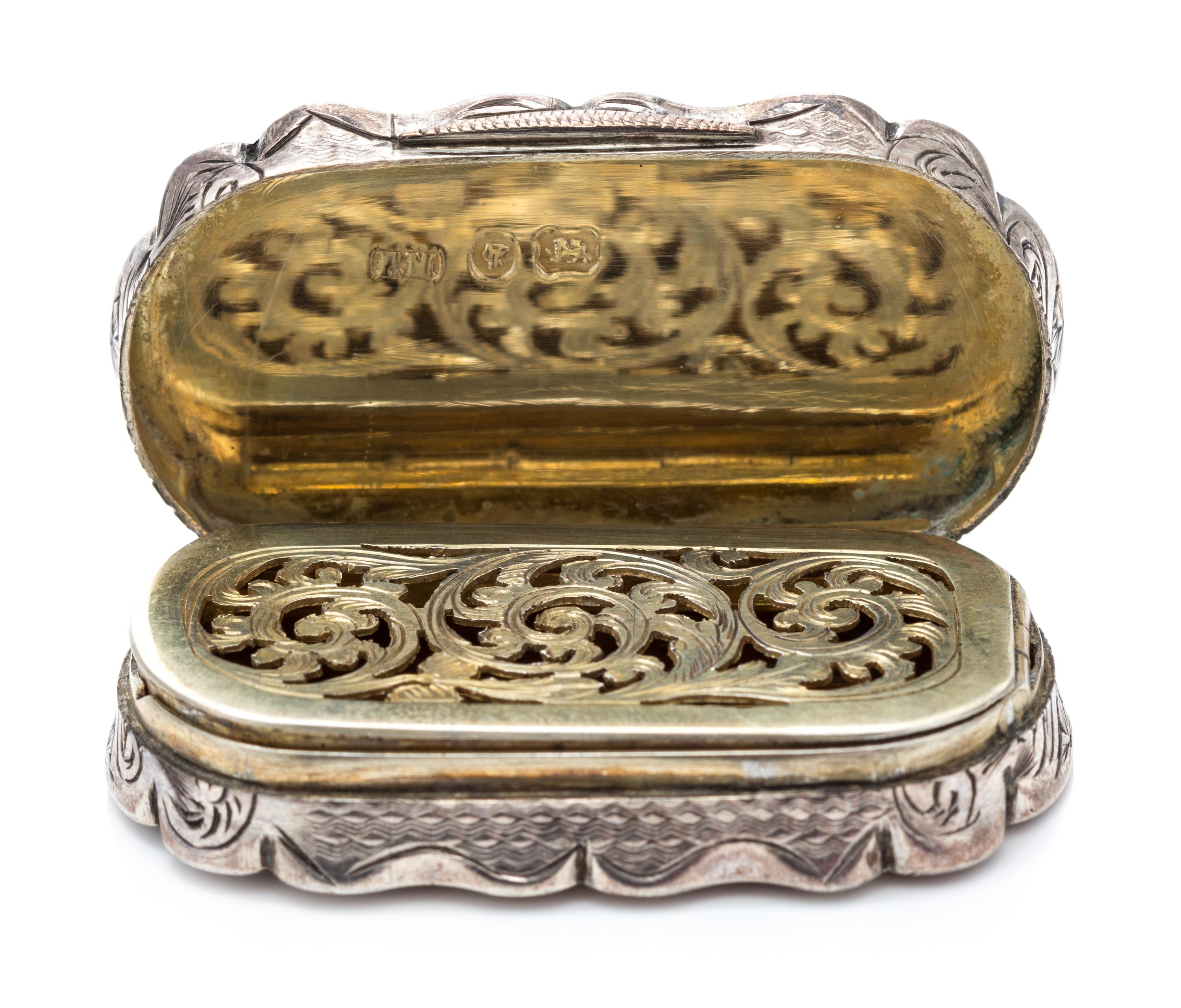 A Victorian Silver Vinaigrette, Frederick Marson, Birmingham, 1869, of oval form with floral and foliate decoration.