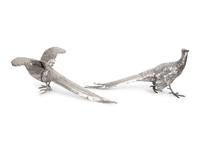 A Pair of Continental Silver Pheasant Table Ornaments