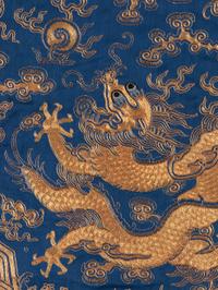 A Blue Ground Embroidered Silk Dragon Robe