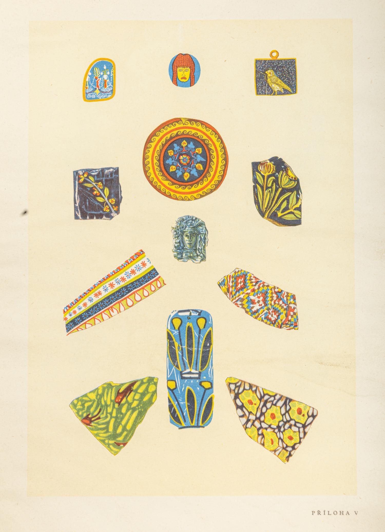 Thirteen Hand Colored Prints Pertaining to Ancient Glass