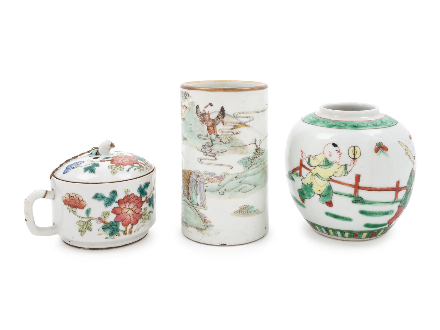 Three Chinese Famille Rose Porcelain Articles