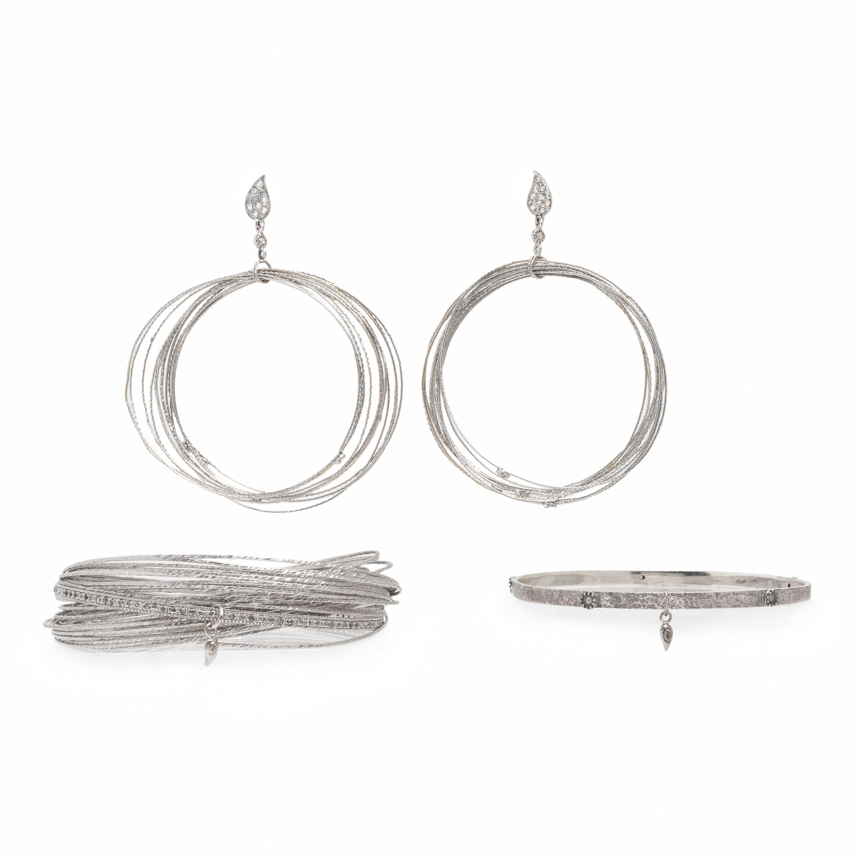 Coomi, White Gold Demi Parure and Sterling Silver Bangle Bracelet