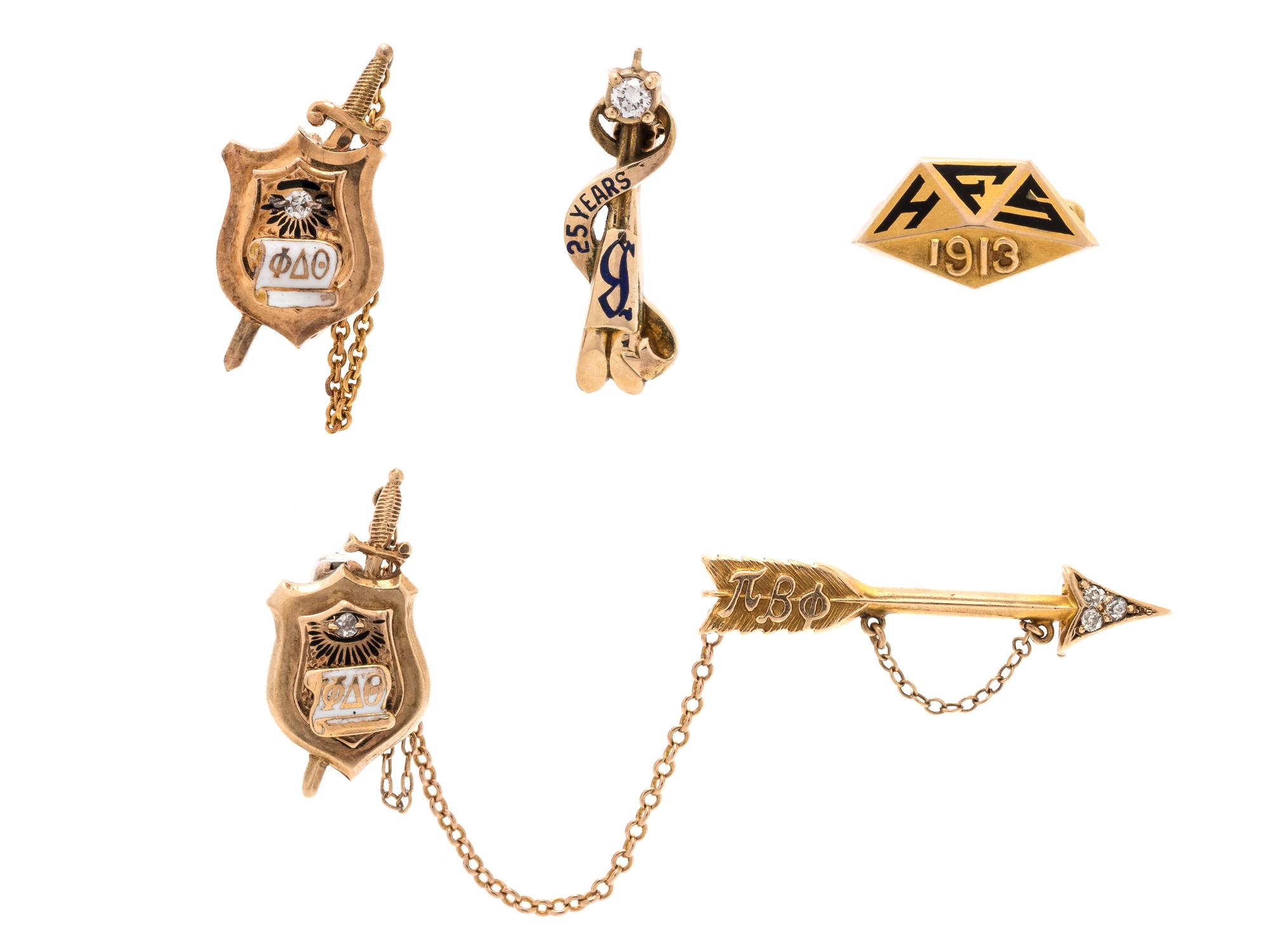 COLLECTION OF YELLOW GOLD GREEK PINS