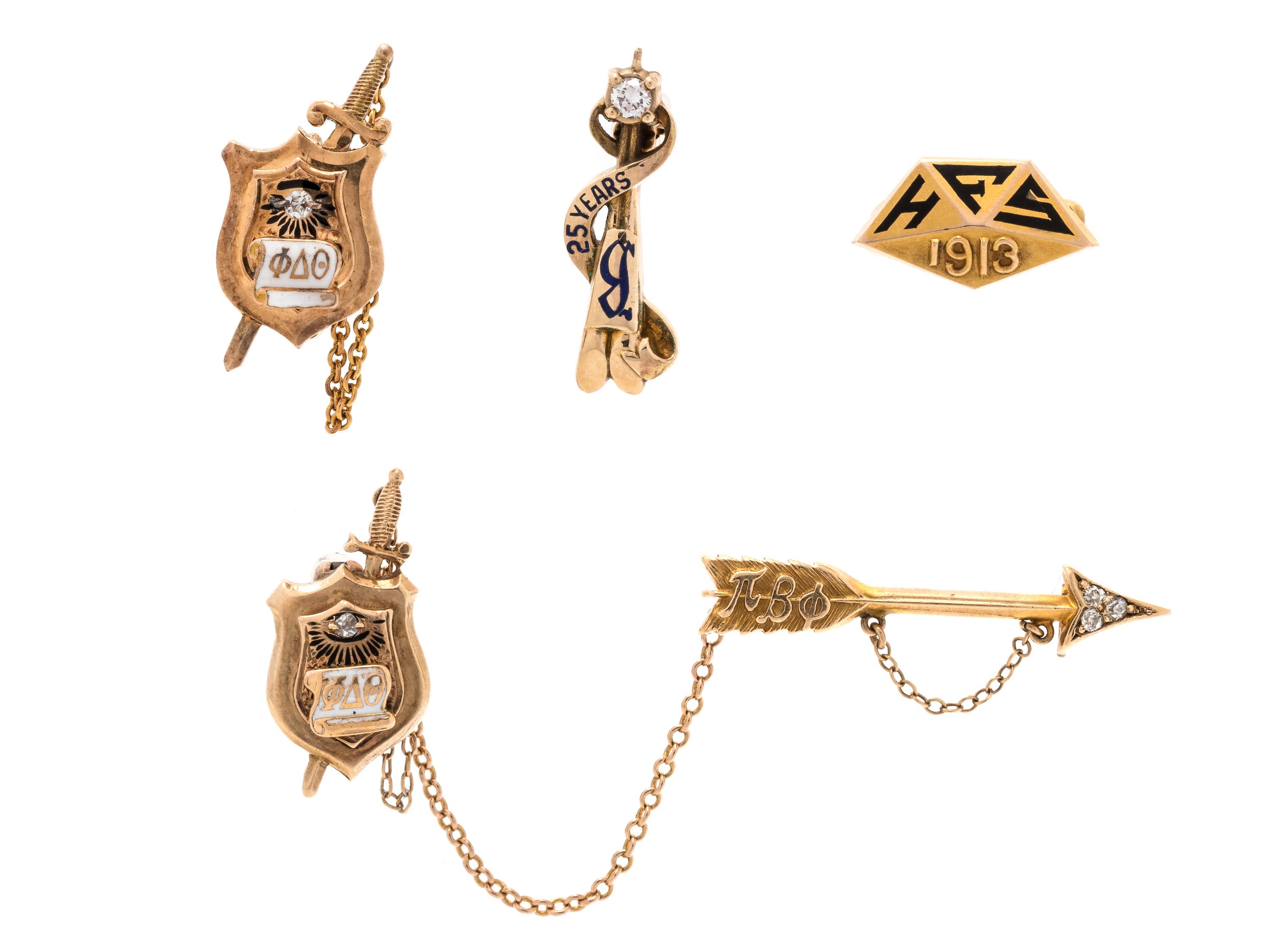 COLLECTION OF YELLOW GOLD GREEK PINS
