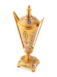 An English Champlevé Enamel and Gilt Bronze Clock Garniture