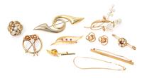 A Collection of Yellow Gold, Cultured Pearl and Gemstone Jewelry, 34.70 dwts.
