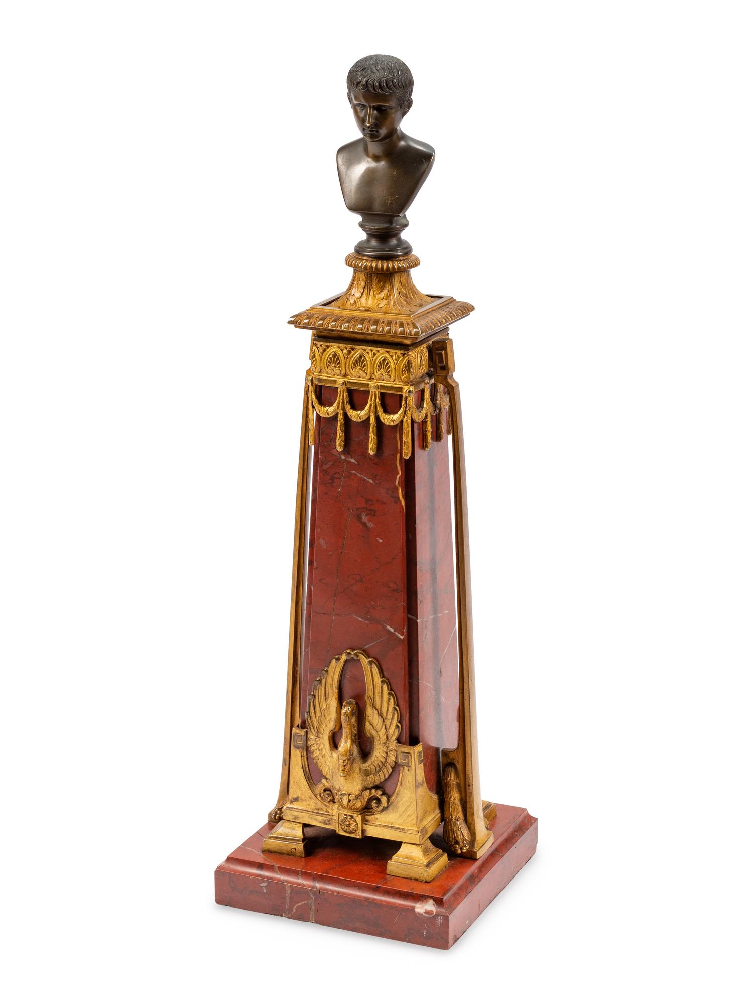 A Grand Tour Bronze and Patinated Metal Mounted Marble Table Ornament