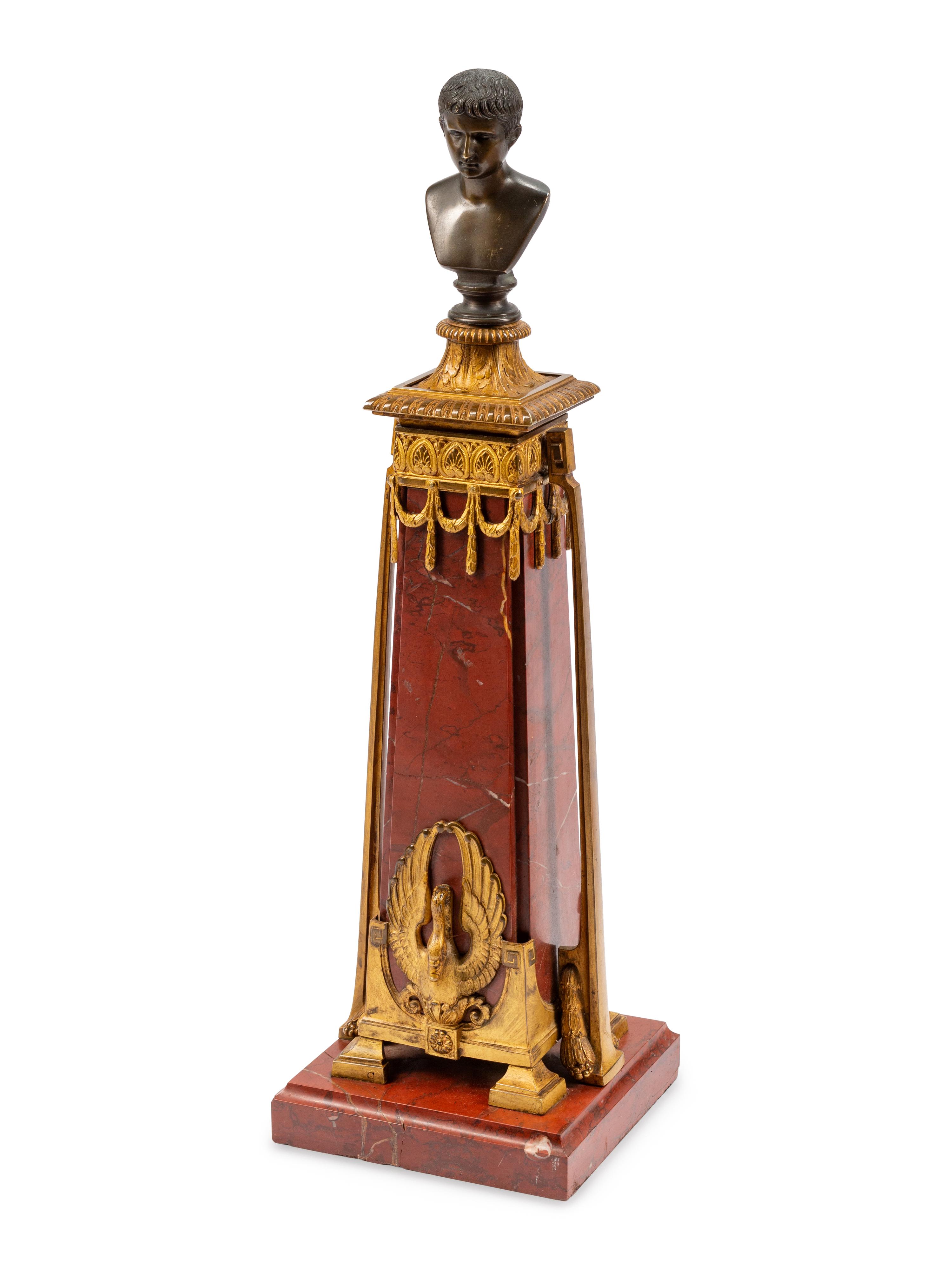 A Grand Tour Bronze and Patinated Metal Mounted Marble Table Ornament
