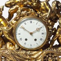 A French Louis XVI style gilt bronze and white marble figural mantel clock Imported by Harris & Harrington (1896-1919), New York, circa 1900