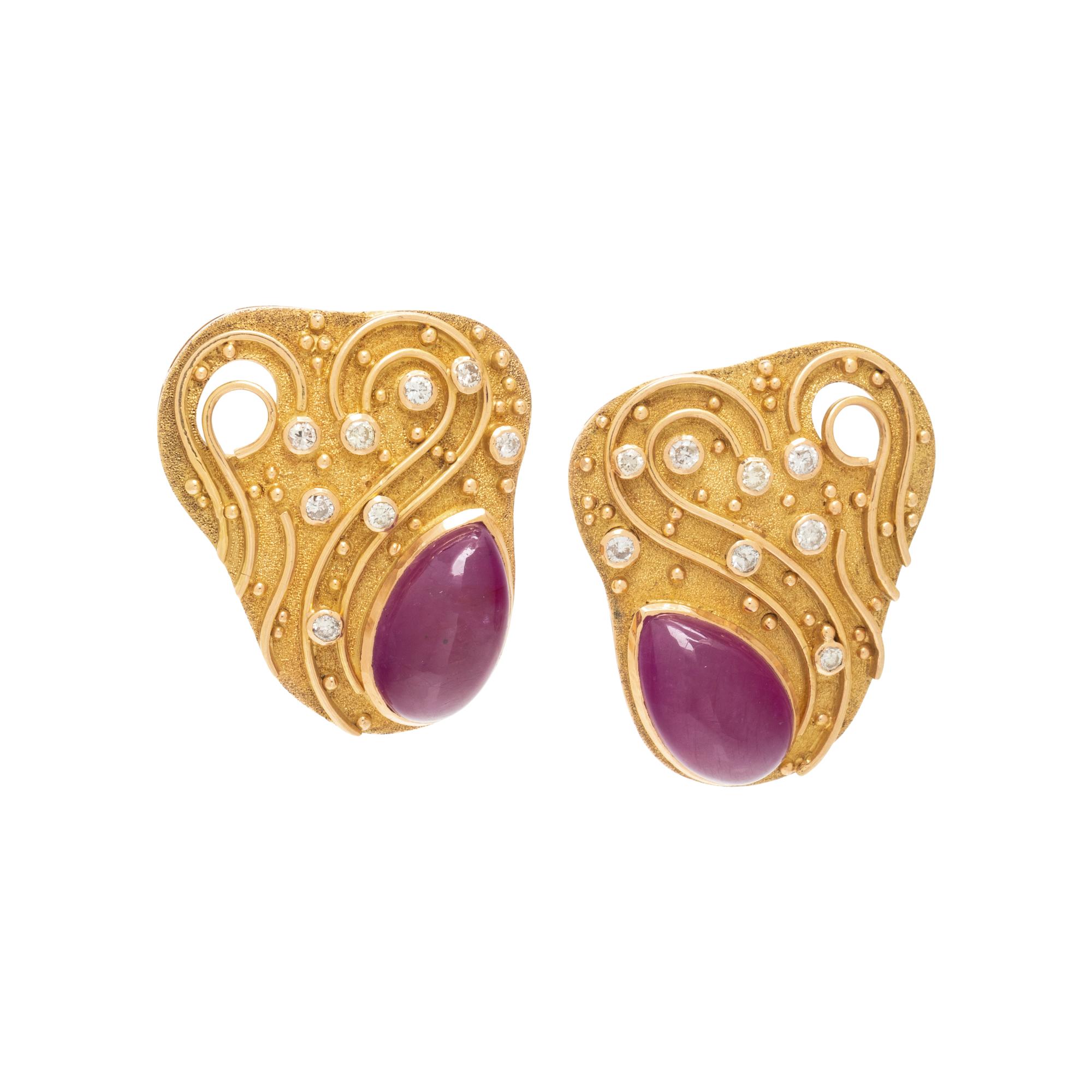 YELLOW GOLD, RUBY AND DIAMOND EARRINGS